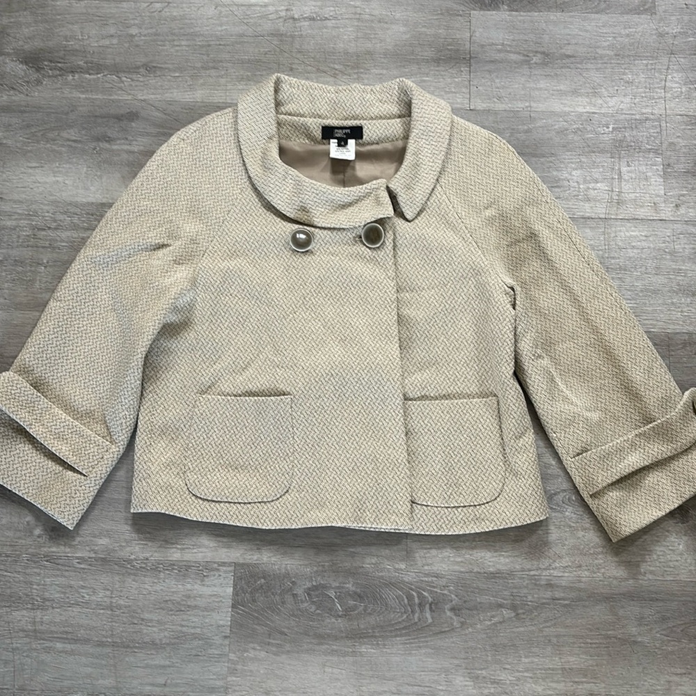 Philippe Adec Textured Blazer Jacket Size 4 Neutral Cotton Hemp Blend